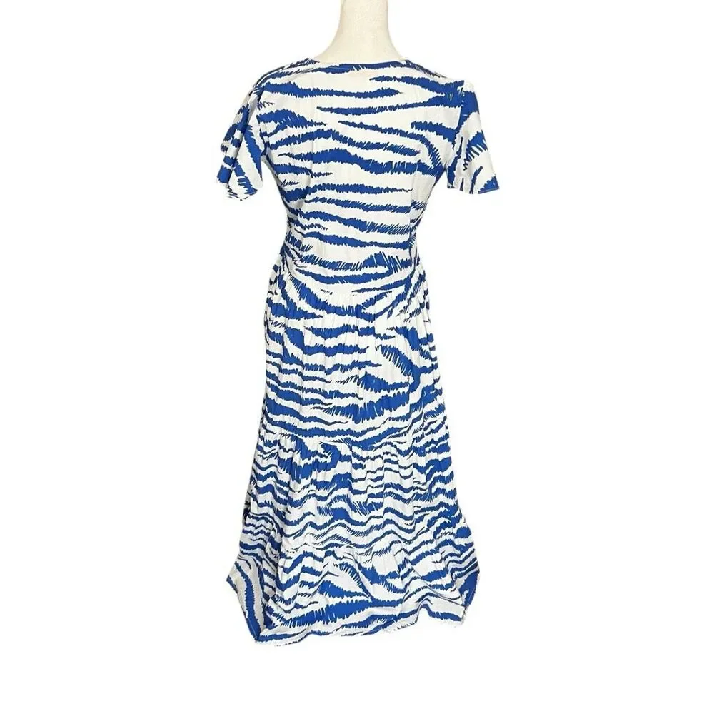 Oliphant Dipsy Midi Dress Blue White Block Print Cotton Resort XS